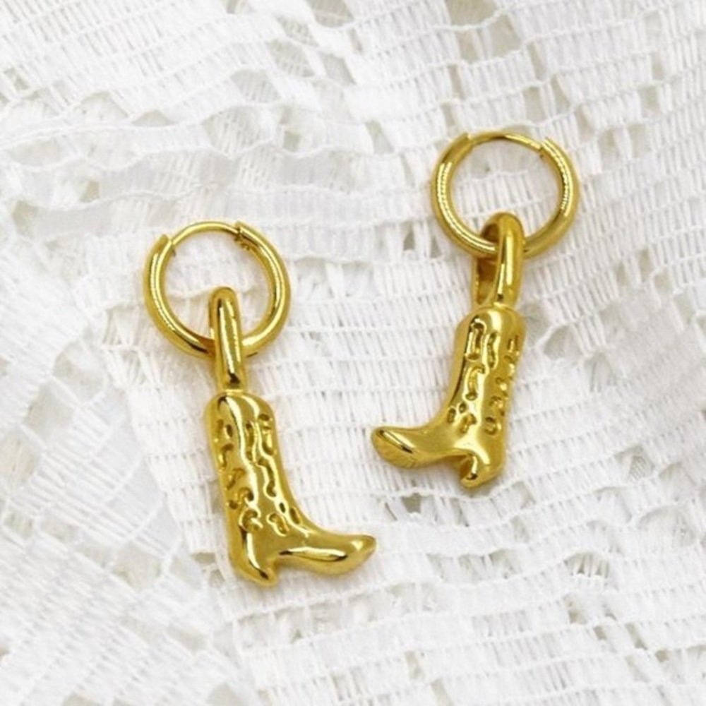 Stainless Steel Gold Cowboy Boot Earrings